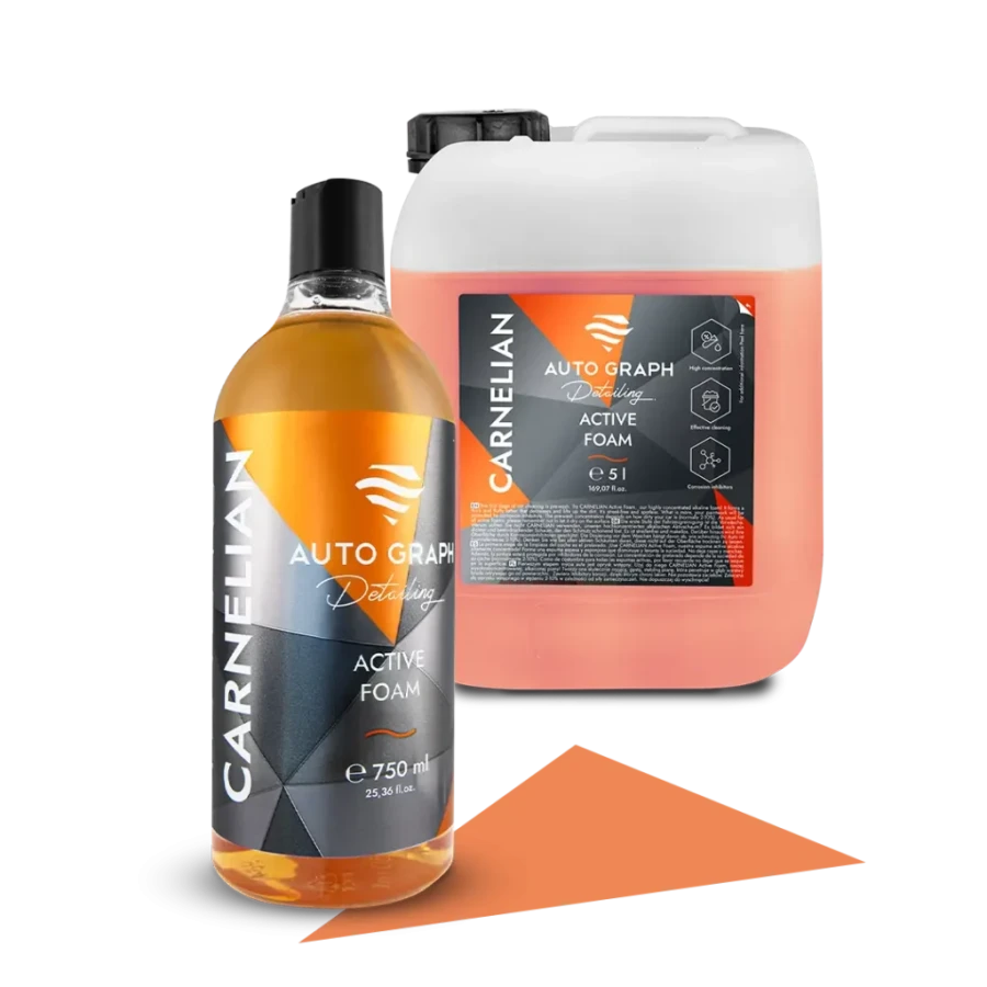 CARNELIAN Active Foam, butelka 750 ml i kanister 5 l obok siebie na białym tle