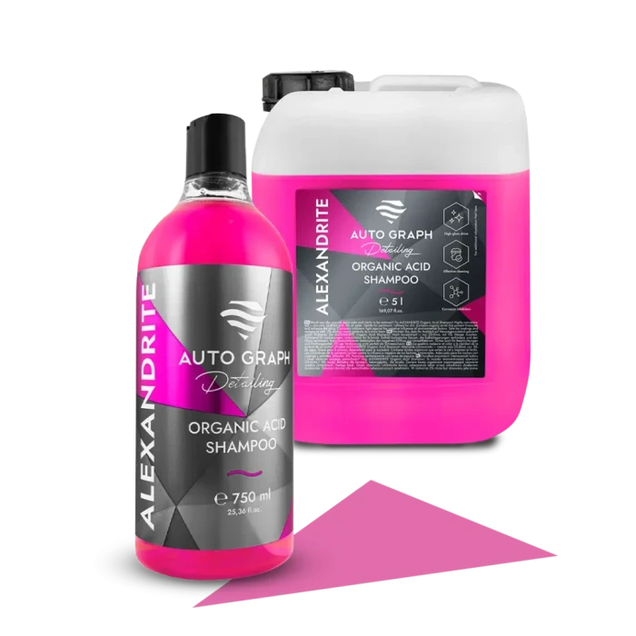 ALEXANDRITE Organic Acid Shampoo, butelka 750 ml i kanister 5 l na białym tle