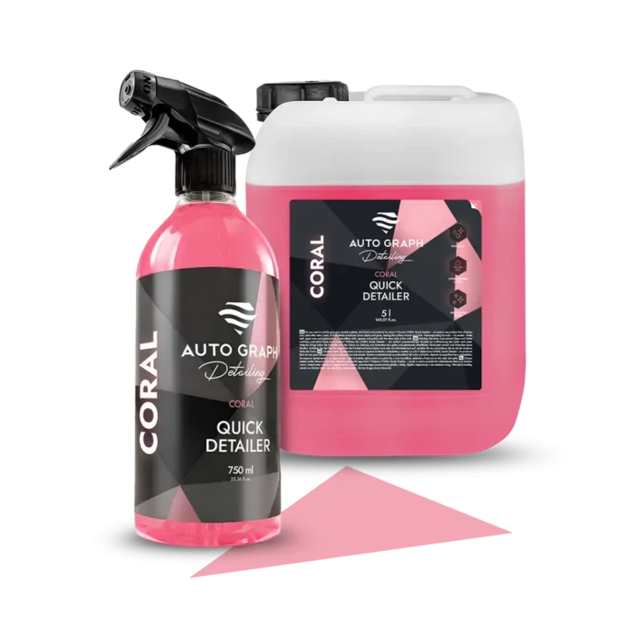 CORAL Quick Detailer, butelka z atomizerem 750 ml i kanister 5 l na białym tle