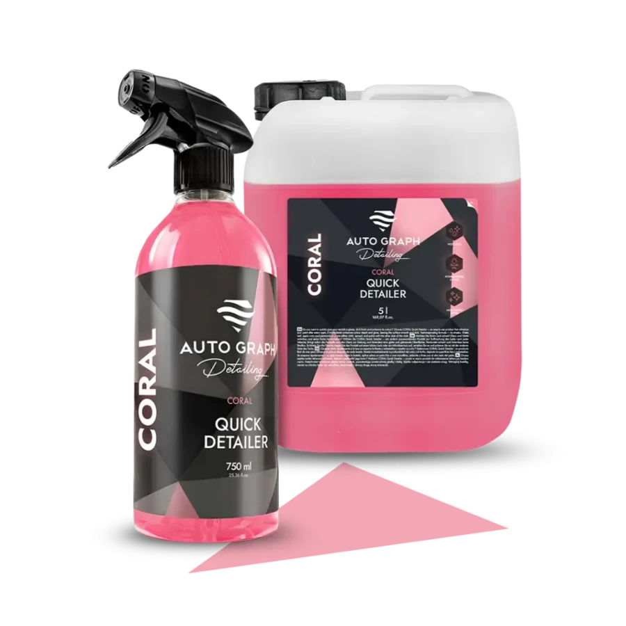 CORAL Quick Detailer, butelka z atomizerem 750 ml i kanister 5 l na białym tle