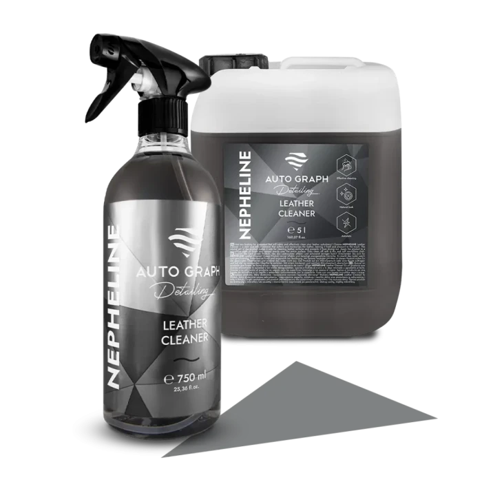 butelka 750 ml i kanister 5 l NEPHELINE Leather Cleaner obok siebie na białym tle