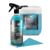 LAZURITE Water Spot Remover, butelka z atomizerem 750 ml obok kanistra 5 l na białym tle
