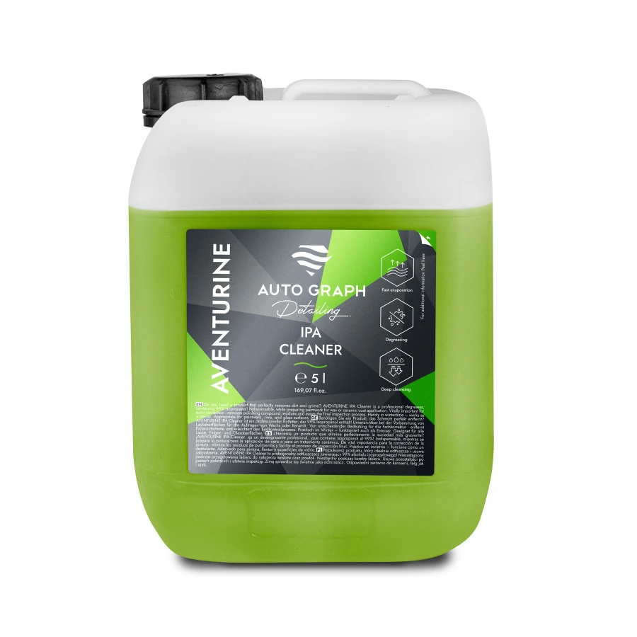 Kanister 5 l zielonego płynu AVENTURINE IPA Cleaner z uchwytem, na białym tle